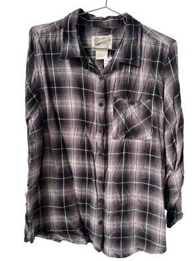 Overdrive Shirt XL Plaid Button Down Black White Rayon Western Ranch Preppy NEW